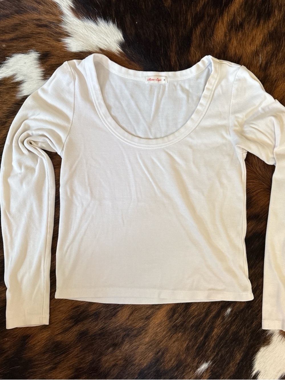 Marine Layer White Ribbed Long-Sleeve Scoop Neck Tee